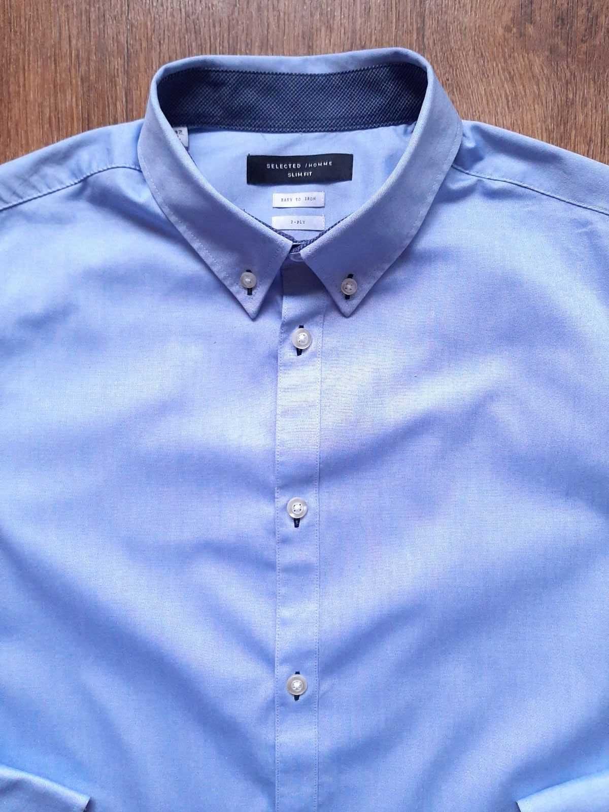Рубашка голубая selected homme блакитна slim fit розмір m, s 42 см