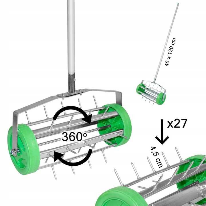 Wertykulator ręczny areator mocny kolce do trawnika obrotowy trawy