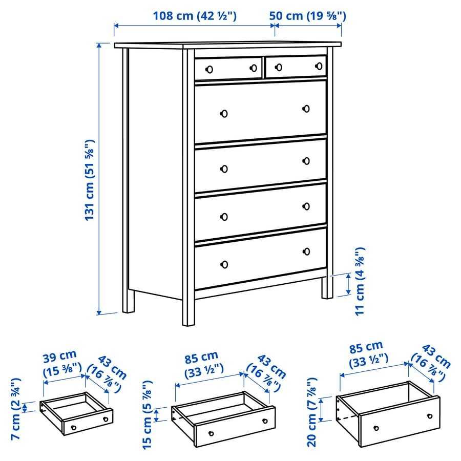 HEMNES
Komoda, 6 szuflad, biała bejca, 108x131 cm