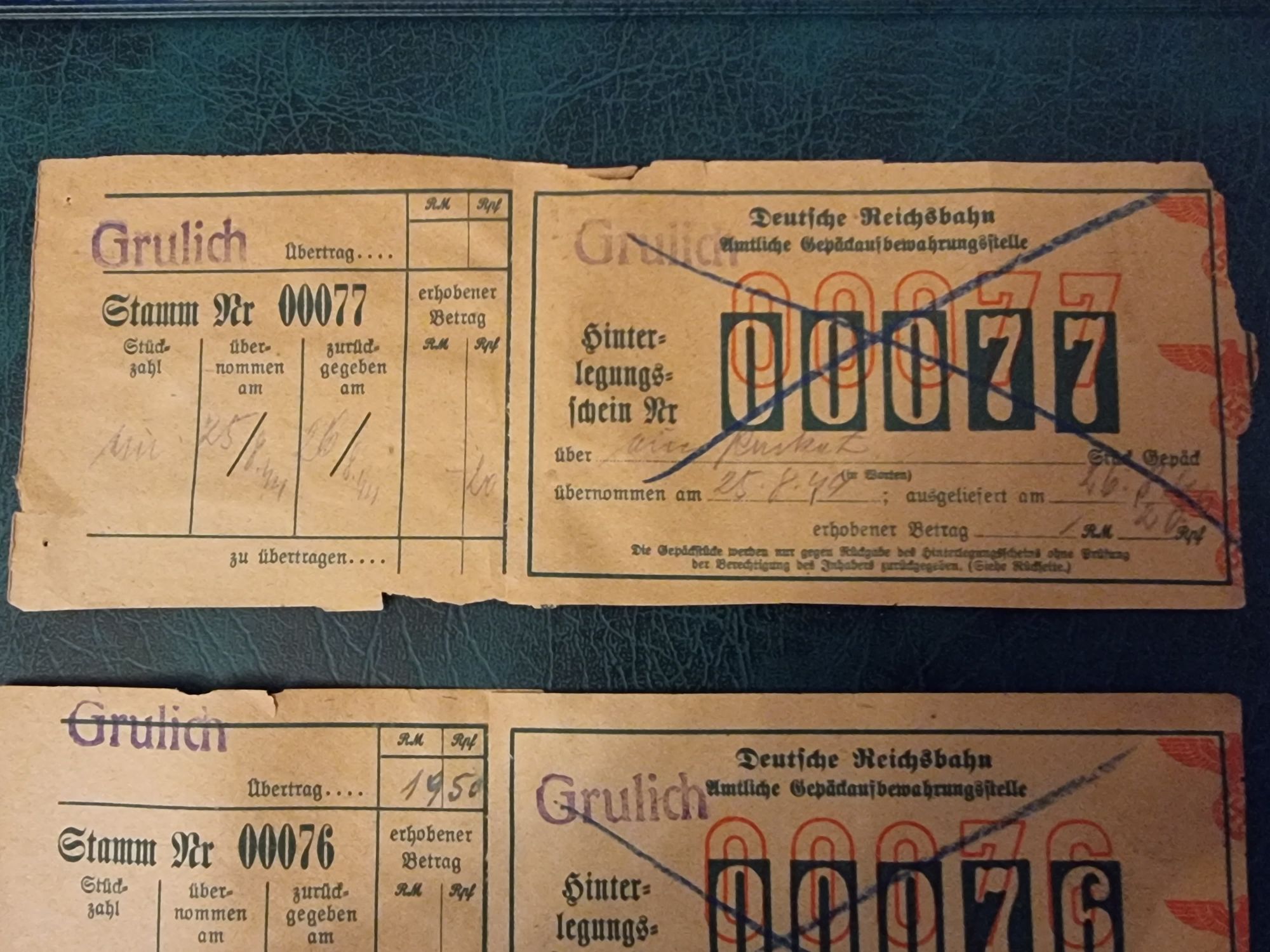 Dwa bilety kolejowe  1944  Deutsche Reichsbahn, 3 Rzesza, swastyka