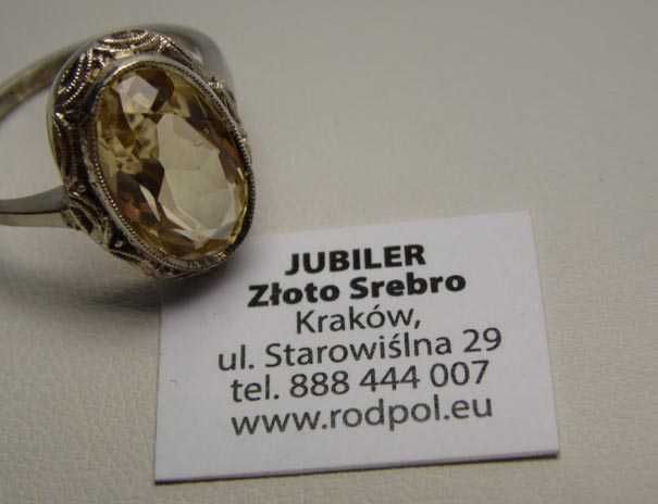 Przedwojenny srebrny pierścionek cytryn R.14