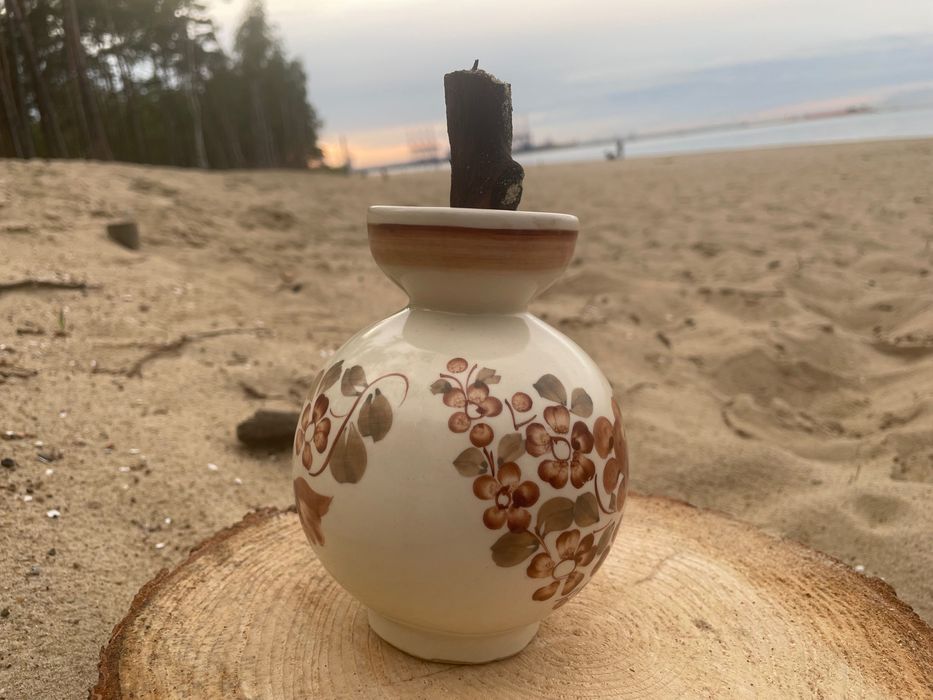 Świecznik fajansowy ceramiczny retro ozdoba na stół