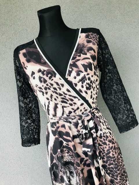 Sukienka midi rozkloszowana 7/8 pantera panterka animal print