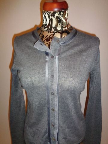 Sweter ZARA - szary z szyfonową i atłasową taśmą