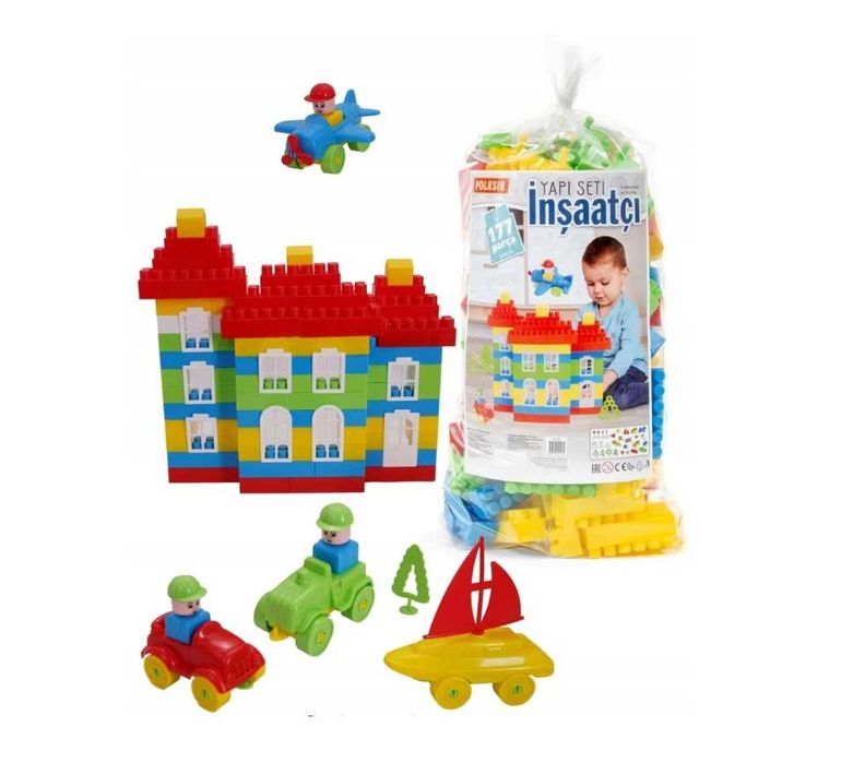 Klocki konstrukcyjne duże plastikowe kolorowe domek zestaw 177 el.