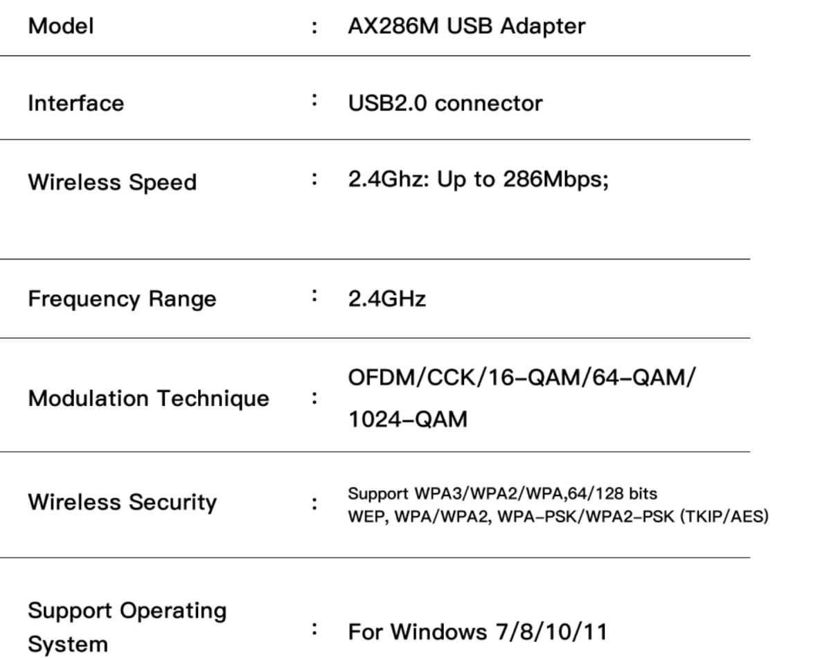 Adapter WiFi 6 AX286 802.11Ax 2.4GHz mini USB dongle