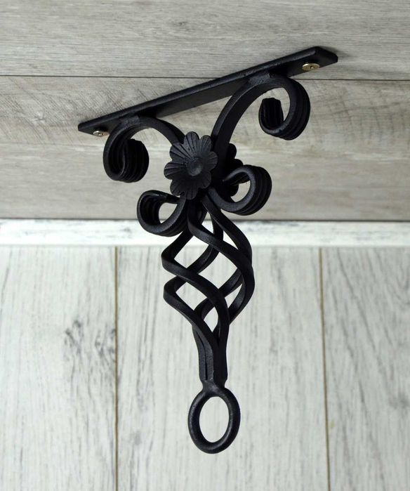 Wieszak Hak Uchwyt sufitowy kuty na doniczkę - Czarny RAL 9005 (W13)