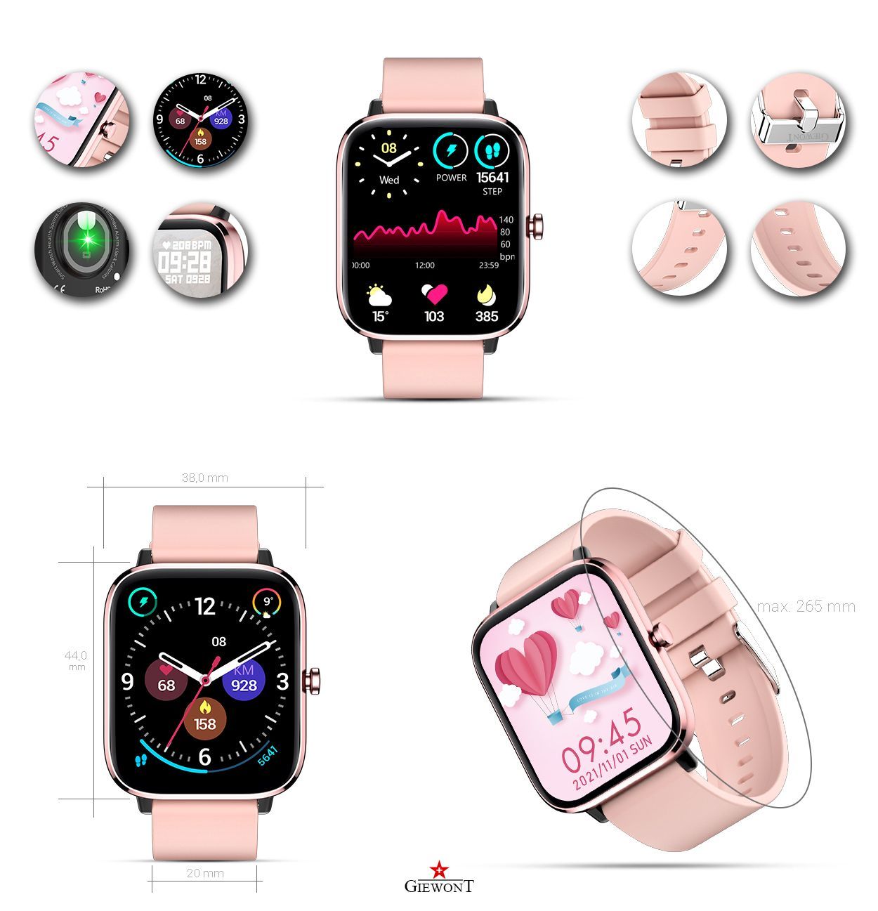 ZEGAREK SMARTWATCH z funkcją Dzwonienia RÓŻOWY damski PL MENU