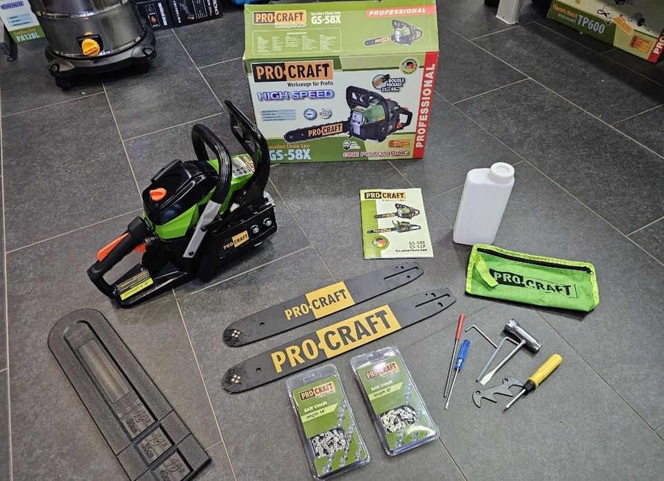 Бензопила Procraft 37сс 2 Шины +2 Цепи Пила Цепная Бензиновая GX-58x