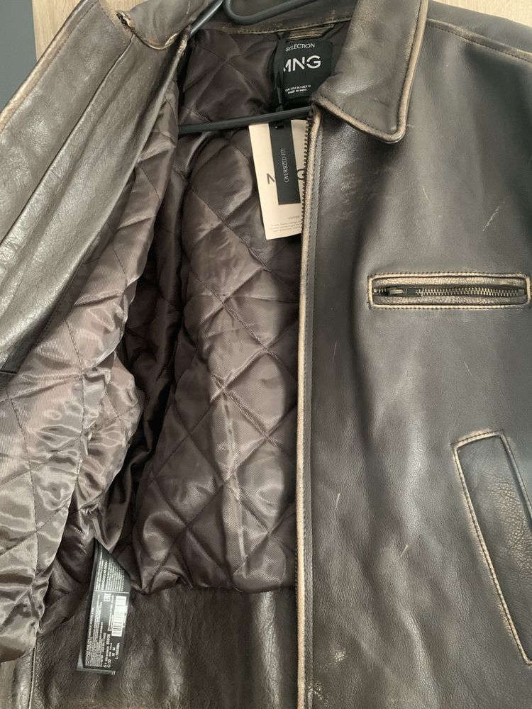 Mango kurtka skórzana oversize dad leather jacket nowa M