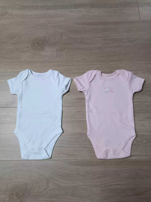 Body krótki rękaw x2 białe gładkie różowe króliczek 'George' 56