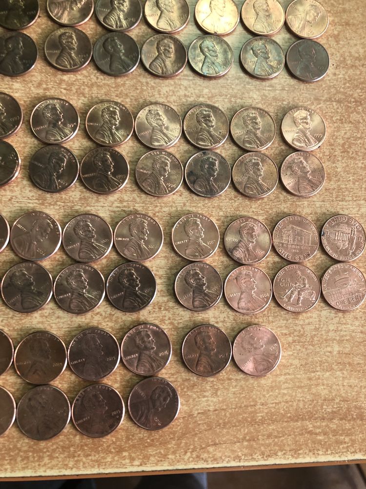 1 cent США, з 1959р. по 2018 р.БЕЗ ПОВТОРІВ. 117 одиниць.