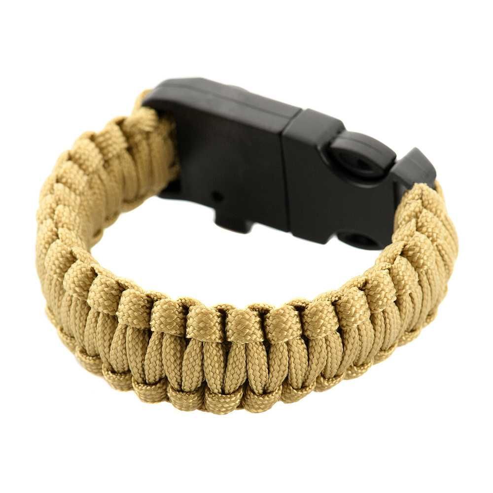 Bransoletka Paracord z Krzesiwem,Kompasem i Gwizdkiem Tan