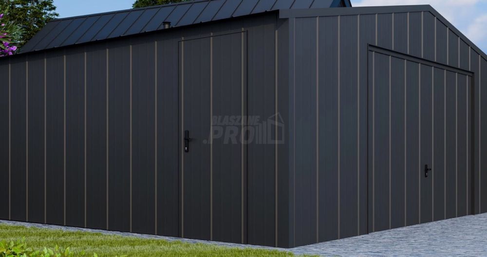 Garaż blaszany 6x6 brama uchylna blacha na rąbek  dwuspadowy GP643