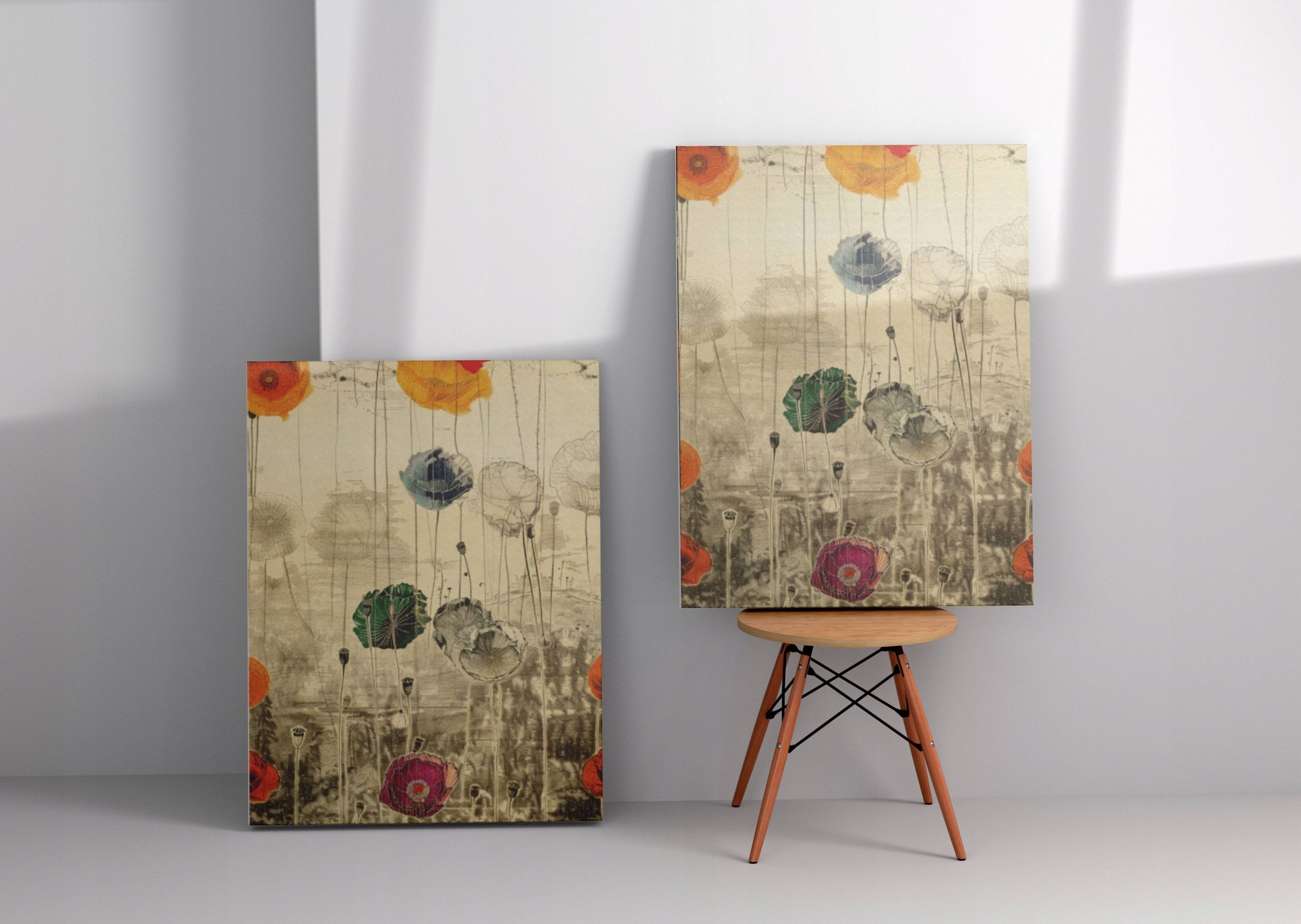 Obraz na płótnie "Magiczny Ogród Maków" 90x120 cm - kwiaty minimalizm