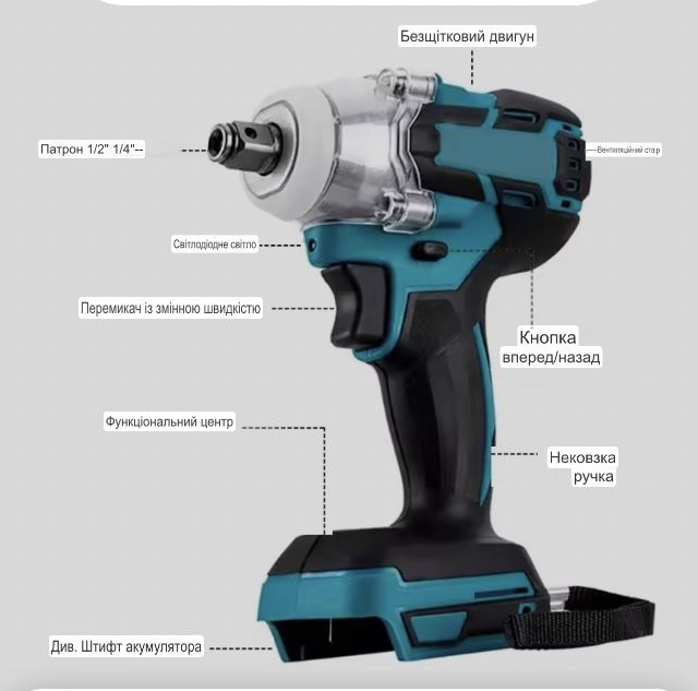 Гайковерт безщітковий ударний 600 NM 1/2"/1/4" акумуляторний