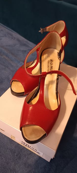 Piękne bordo czerwone szpilki skóra licowa stabilny obcas r.37/38 impr