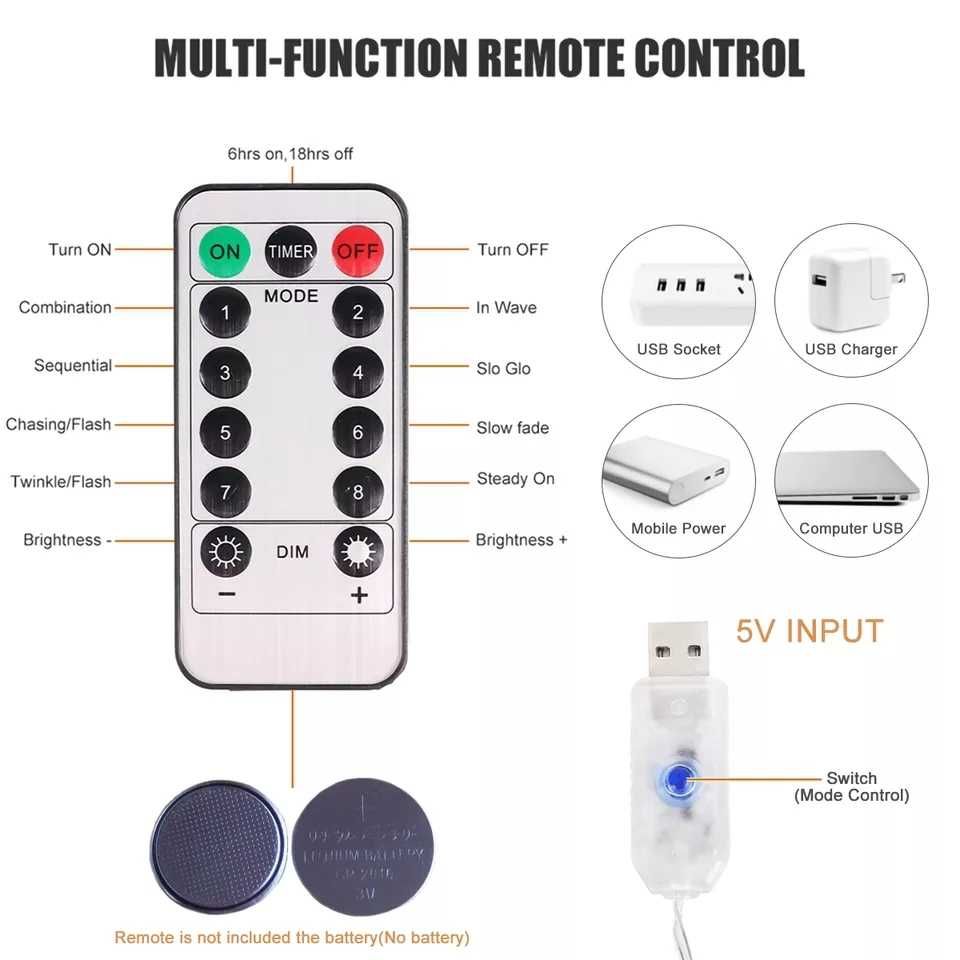 Гирлянда штора с пультом, USB 3 * 3 м, 300 LED,  разноцветная, новая