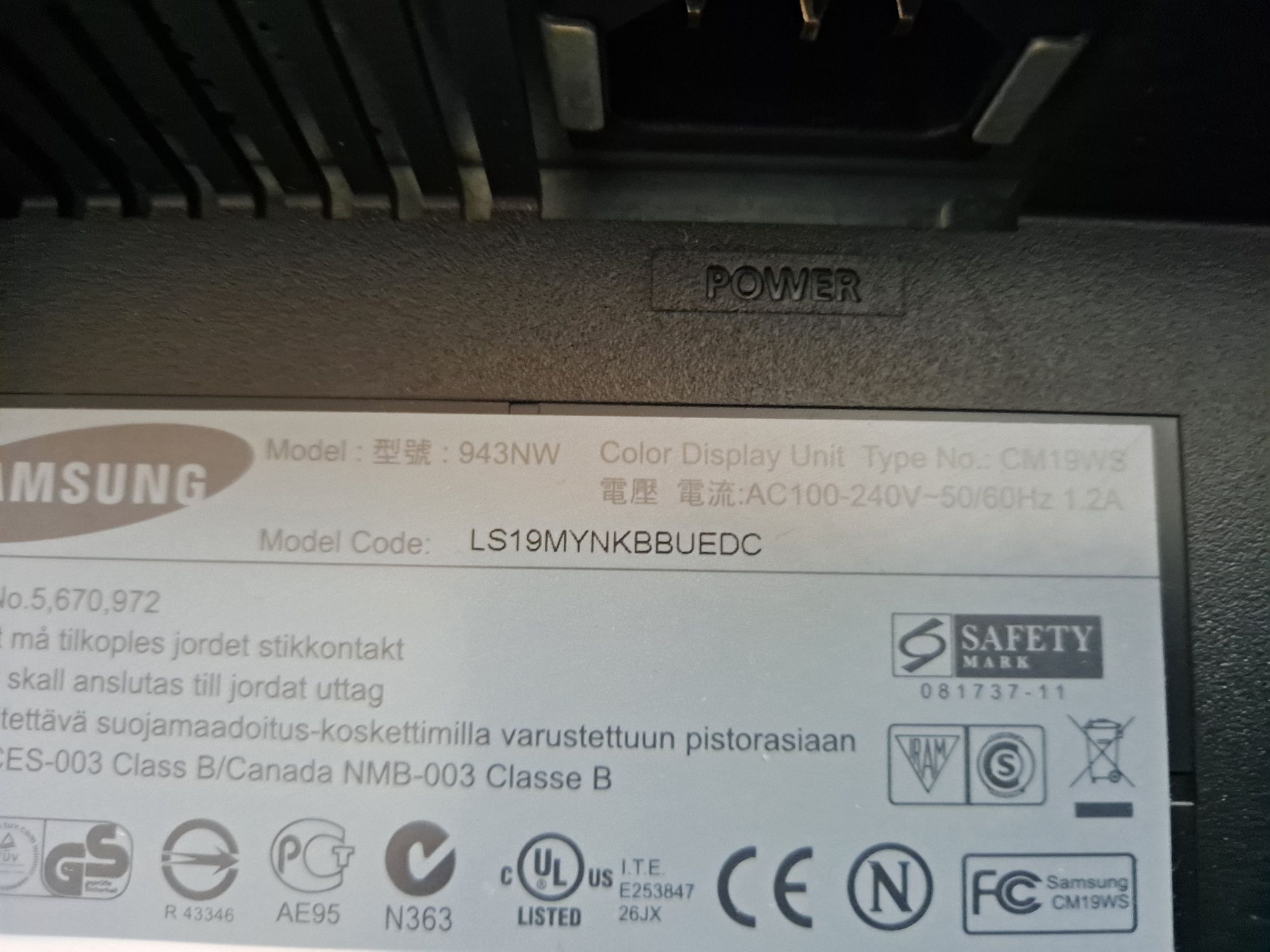 Monitor Samsung SyncMaster 943NW