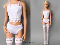 Ubranka dla Barbie - belizna - majtki, pończochy, koszula