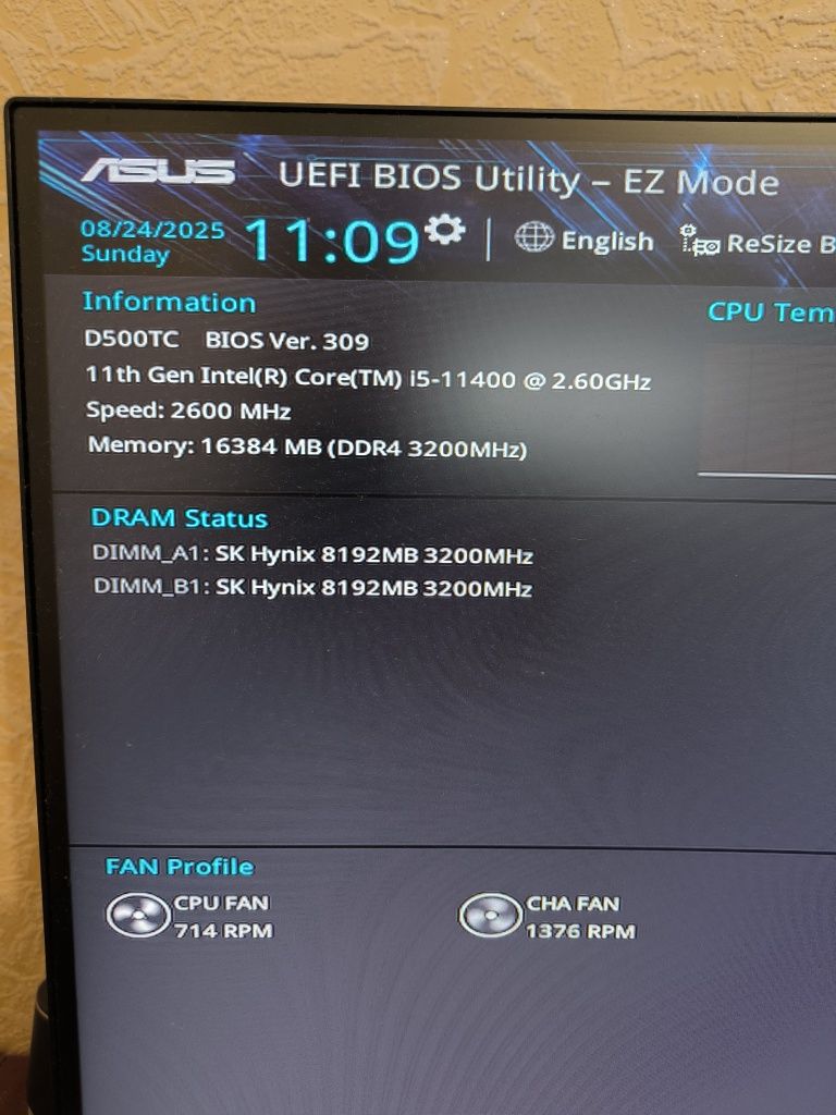 I5 11400, 16GB DDR4 Hunix 3200 (2*8), БЖ 500W (6+2) + (6+2) 80 PLUS.