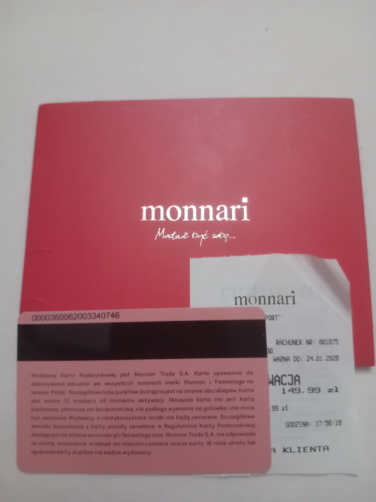 Karta podarunkowa Gift Card do sklepu Monnari o wartości 149,99 zl