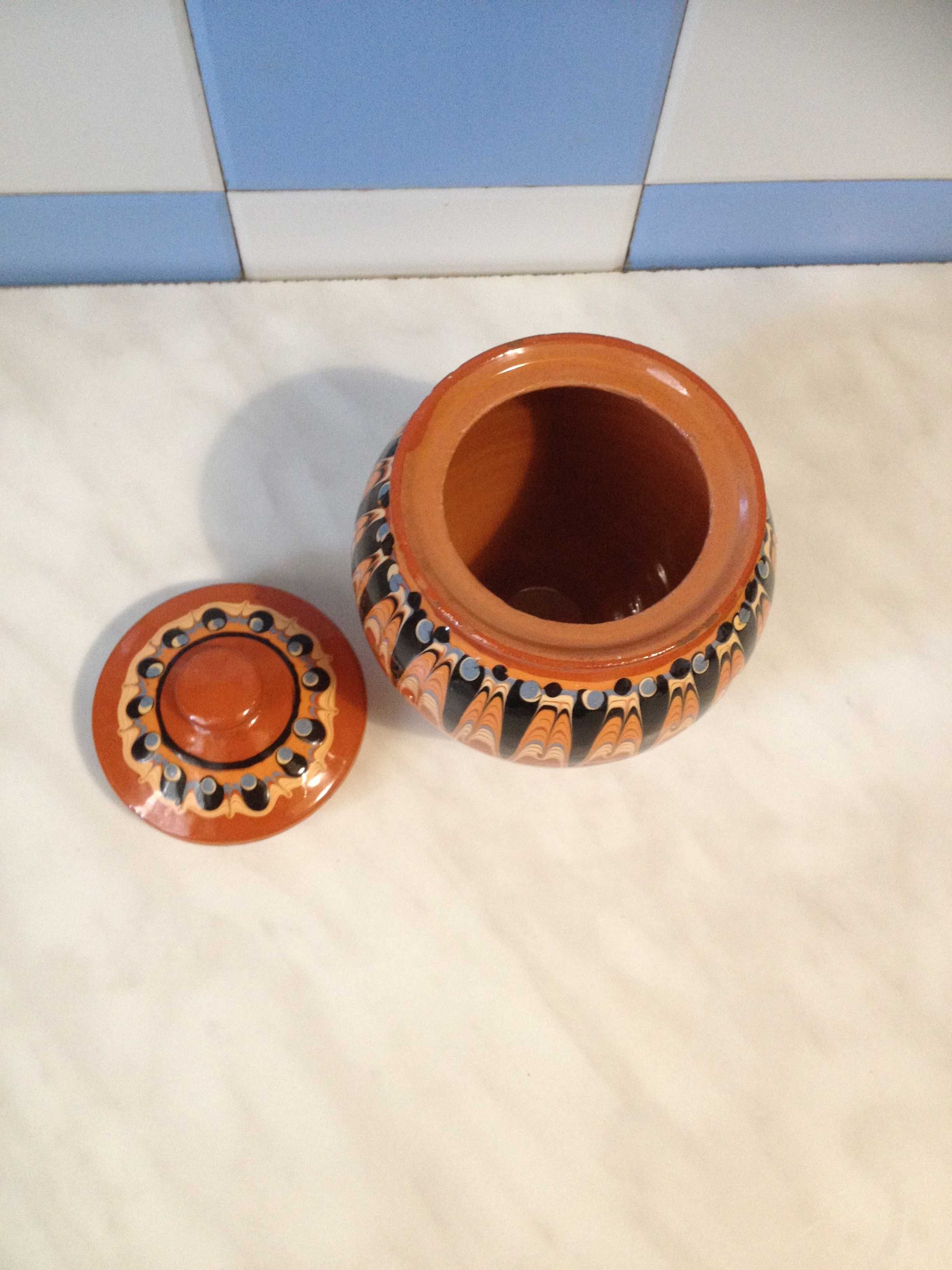 Stara ceramiczna cukiernica pawie oczko gliniana szkliwiona
