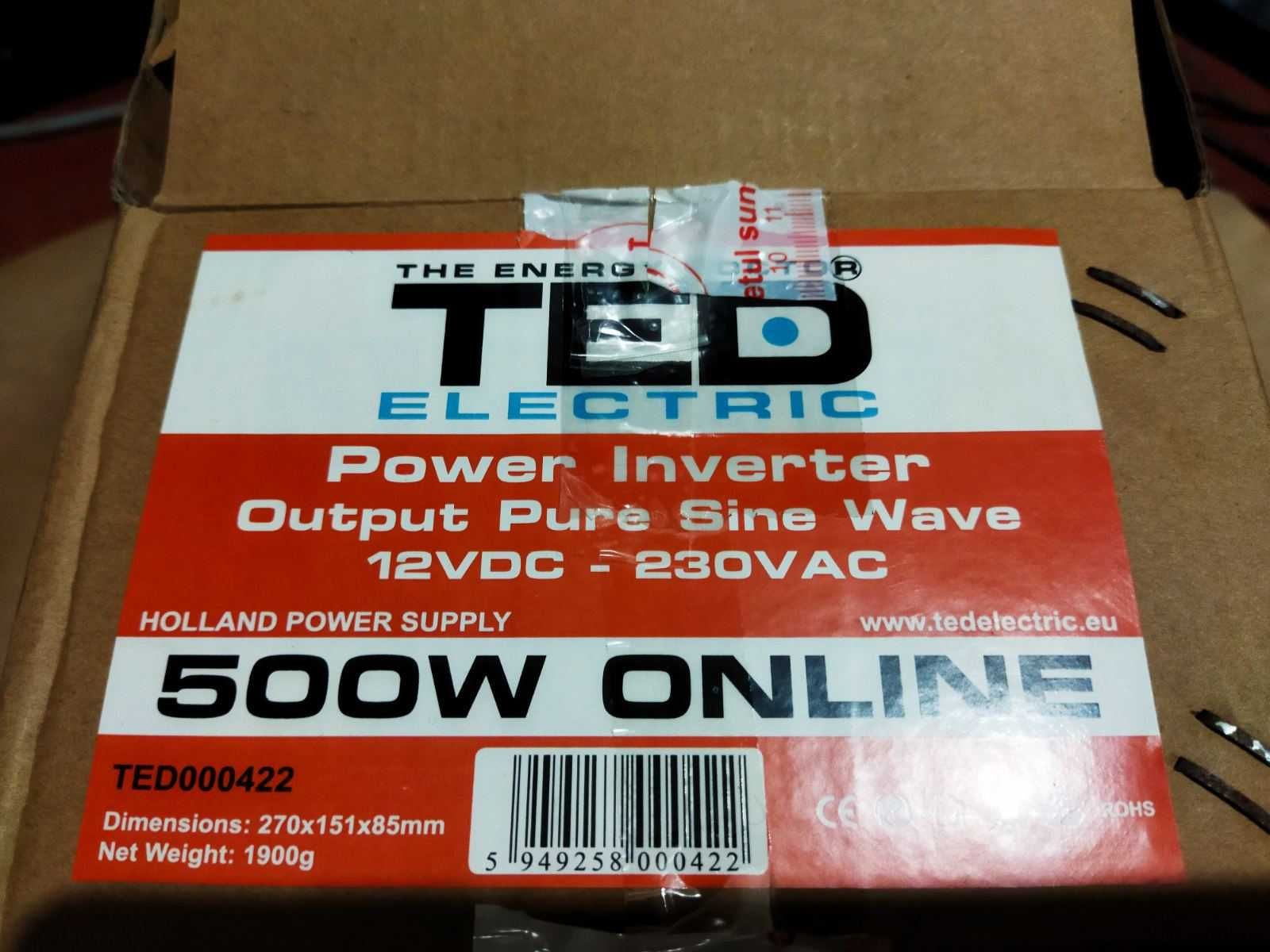инвертор с чистой синусоидой TED Electric 500/1000W, Новый В наличии