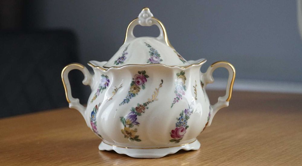 Cudo! Ręcznie malowany środek stołu Mitterteich garnitur dzbanek cukie