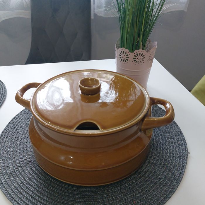 Waza do zupy bigosu jasnobrązowe Tułowice prl vintage