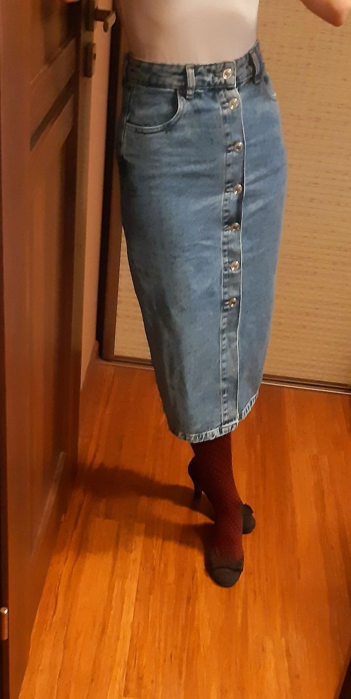 Spódnica Reserved 34-36, jeansowa z wysokim stanem