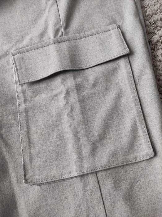 Nowe spodnie materiałowe szare bojówki szerokie wysoki stan cargo 36