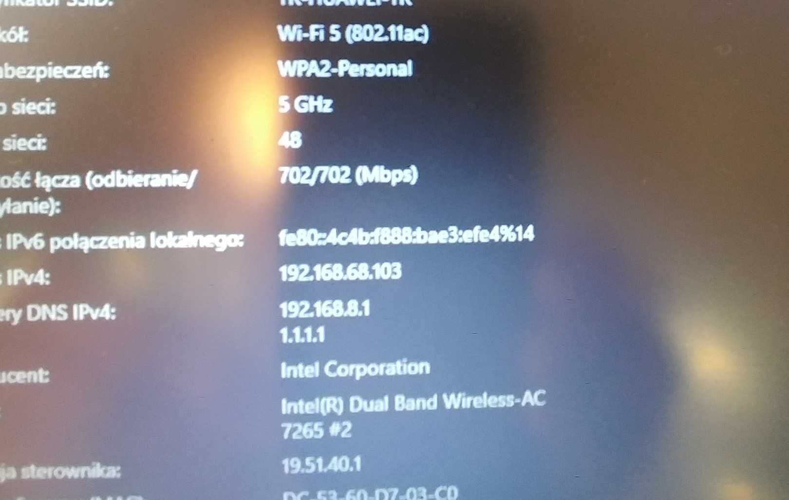 Karta wifi bt intel 7265 dual band