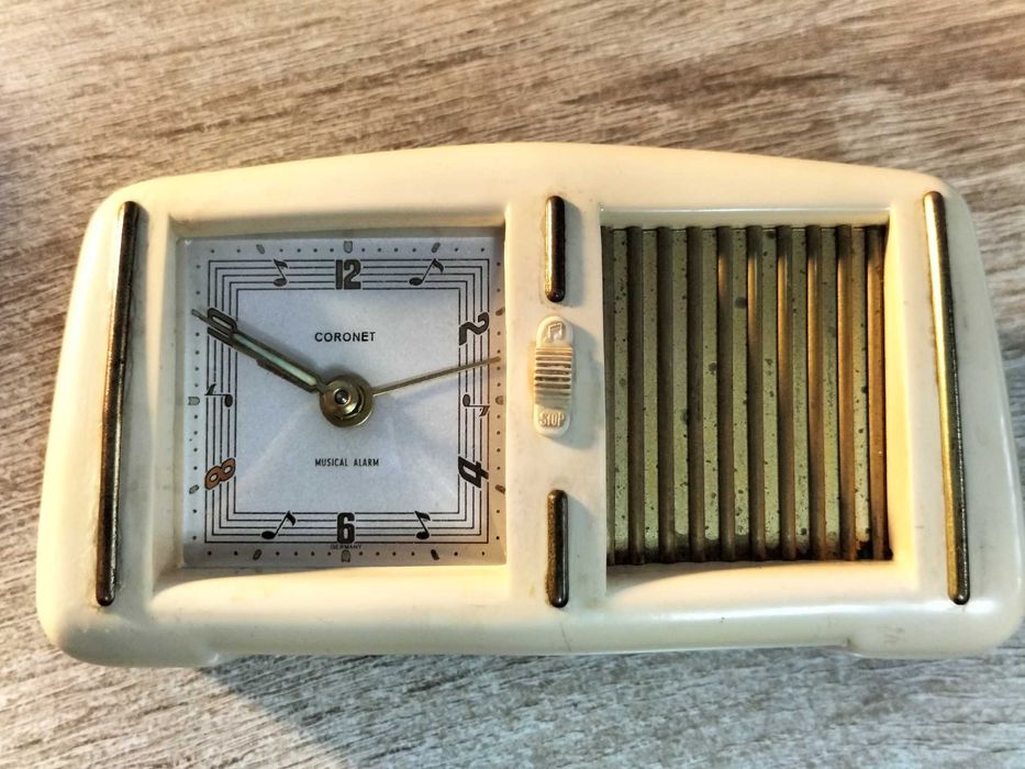 stary zegar budzik z pozytywką Coronet musical alarm  germany l-70