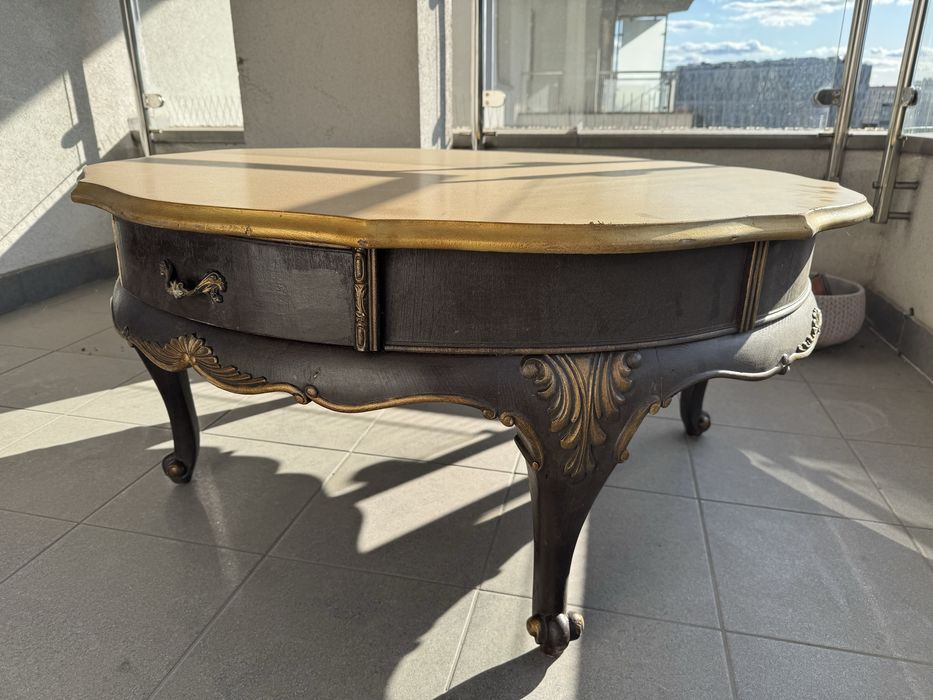 Stół antyk kawowy stan dobry drewniany stolik 2 szuflady