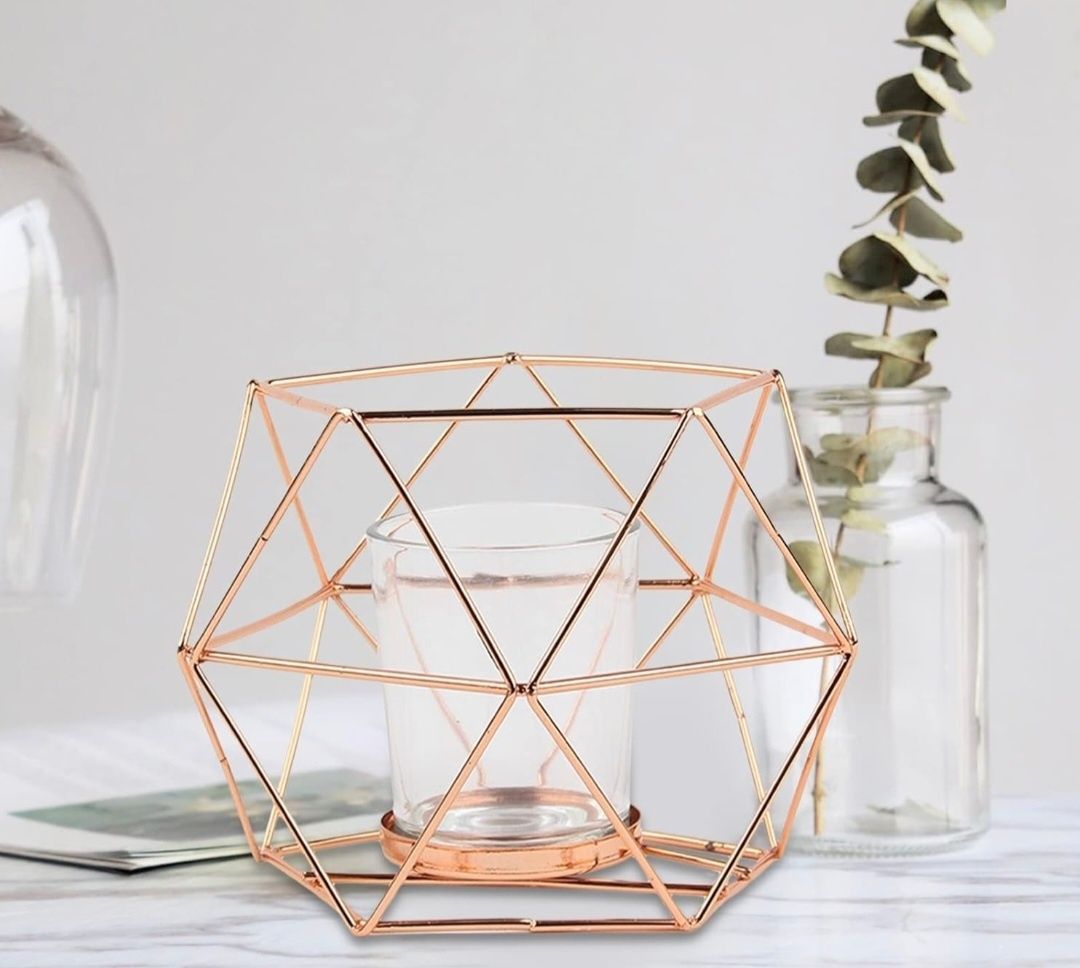 2 sztuki 3D geometryczny polerowany świecznik na podgrzewacze, złote