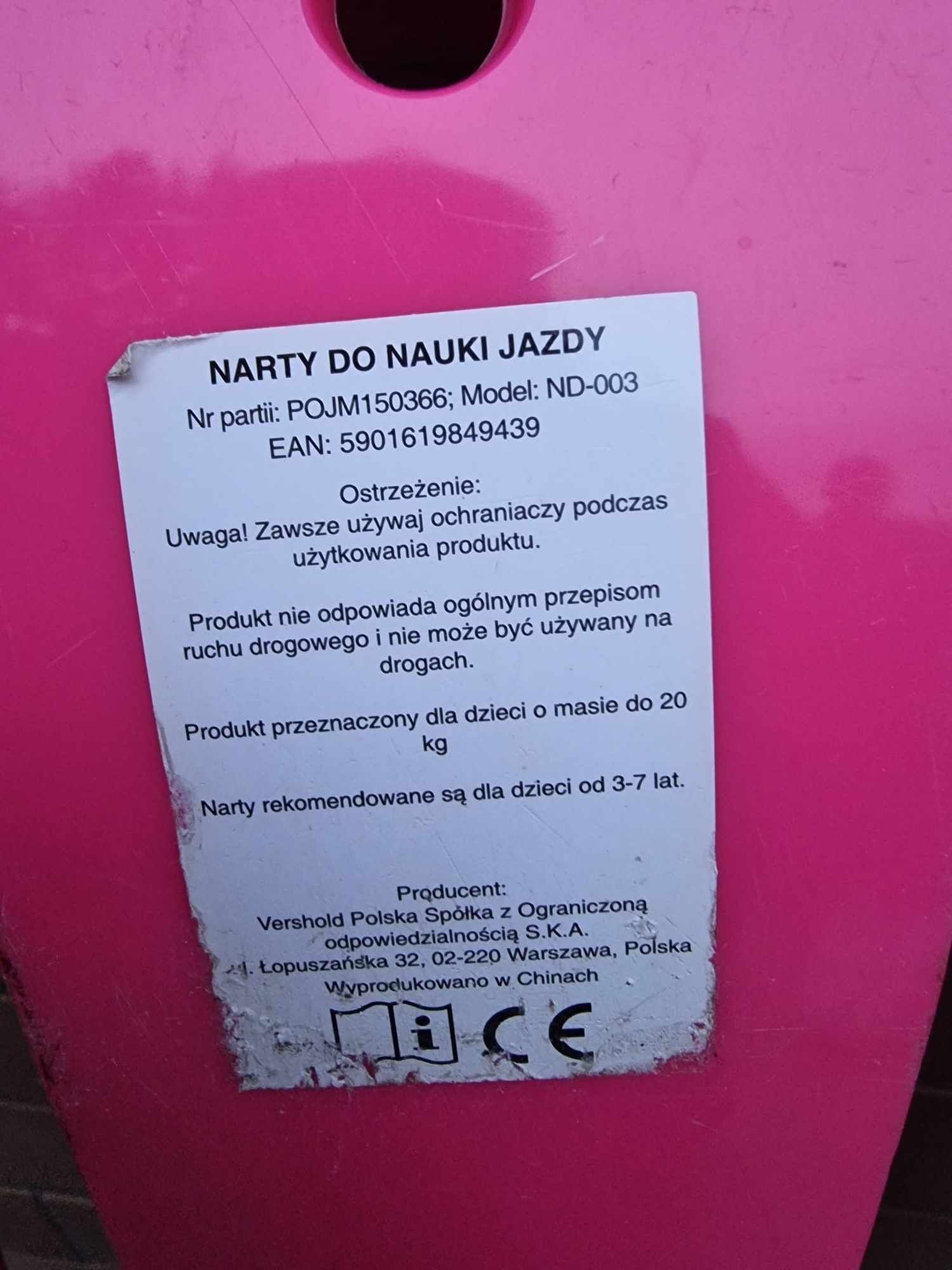 Narty zjazdowe różowe 70 cm