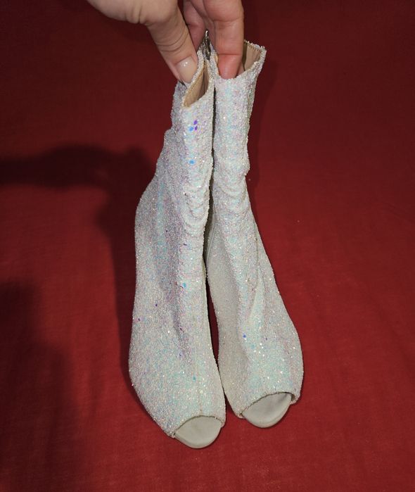 42 43 Блискучі ботильйони білі сапожки жіночі високий каблук