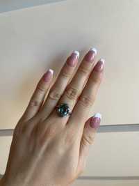Piękny pierścionek akwamaryn syntetyczny turkusowy kamień r 13