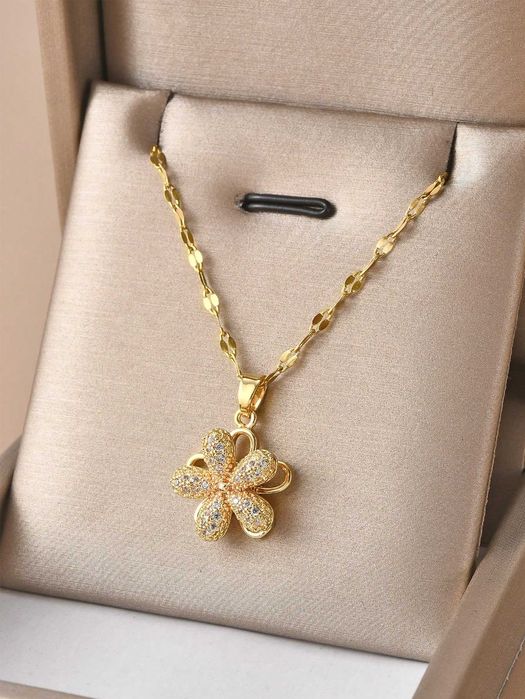 Colar Floral Giratório em Aço Inoxidável