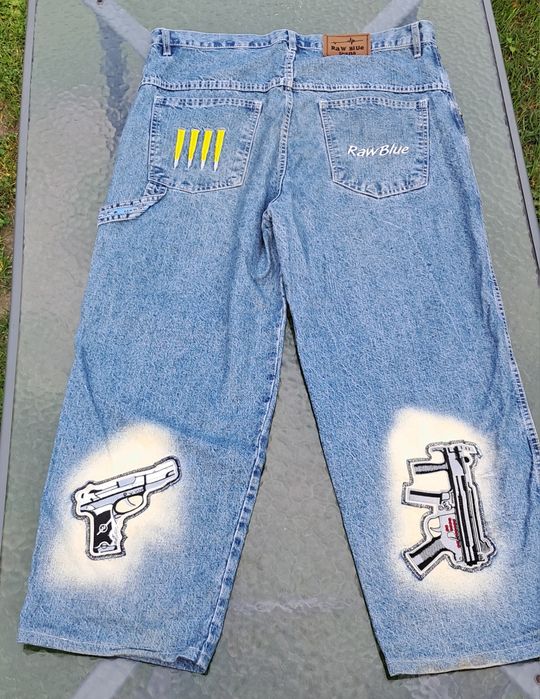 Spodnie street wear hip hop skate jeans 38 guns haftowane baggy