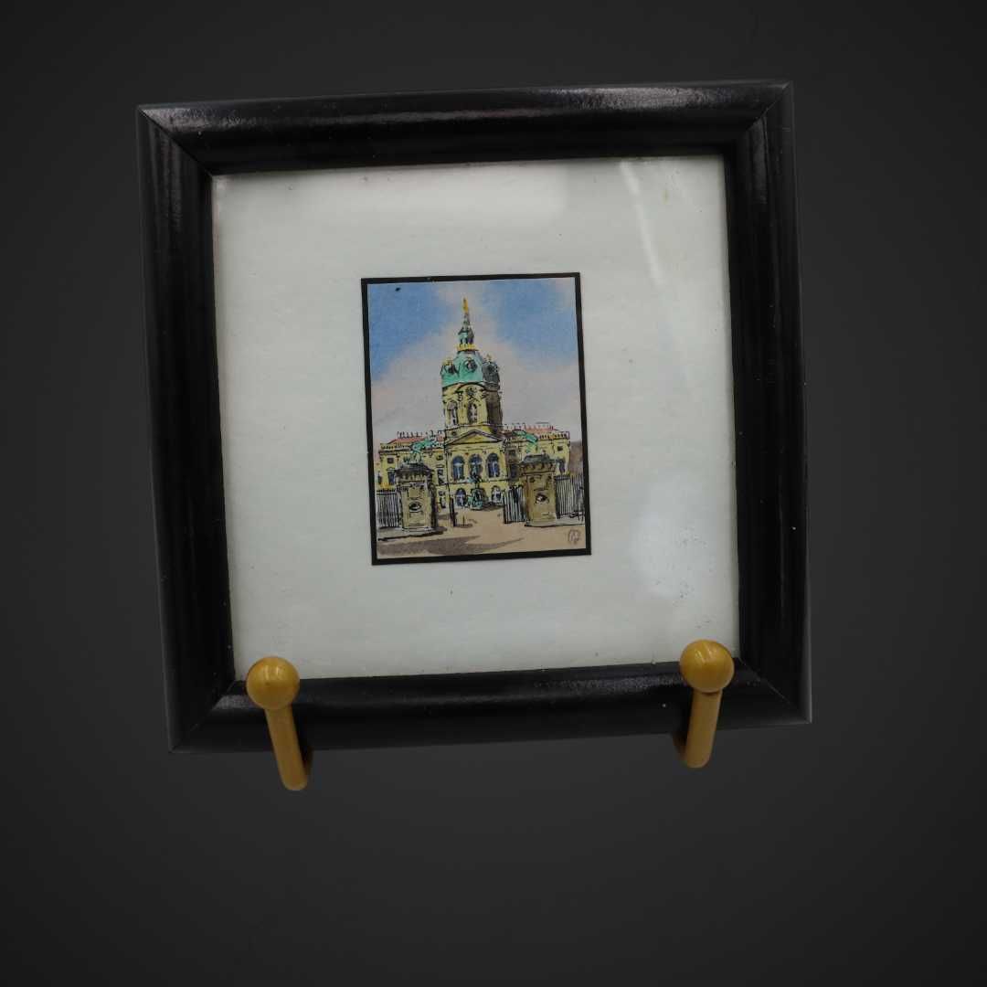 Mały obrazek w drewnianej ramce akwarela b51/031654