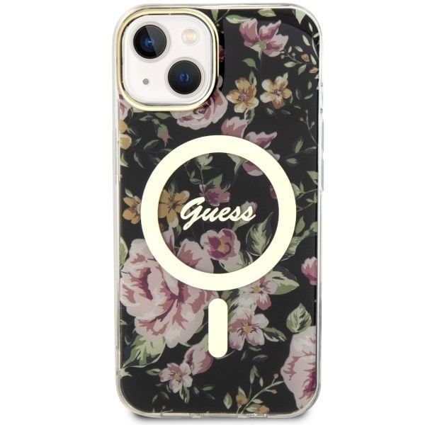 Etui Guess Flower MagSafe | iPhone 14/15/13 | 6.1" - Czarny