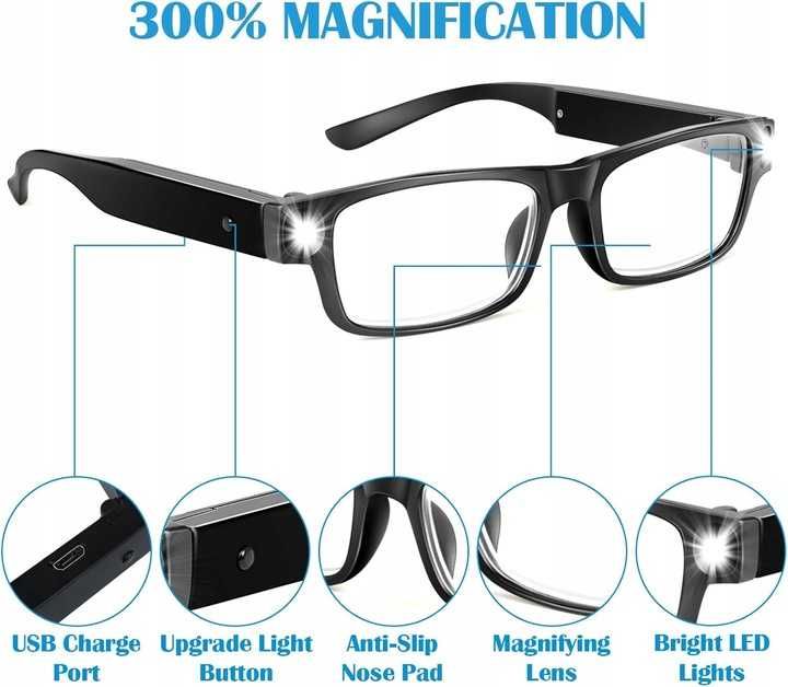 NZQXJXZ 200% podświetlane okulary powiększające LED ładowane przez USB
