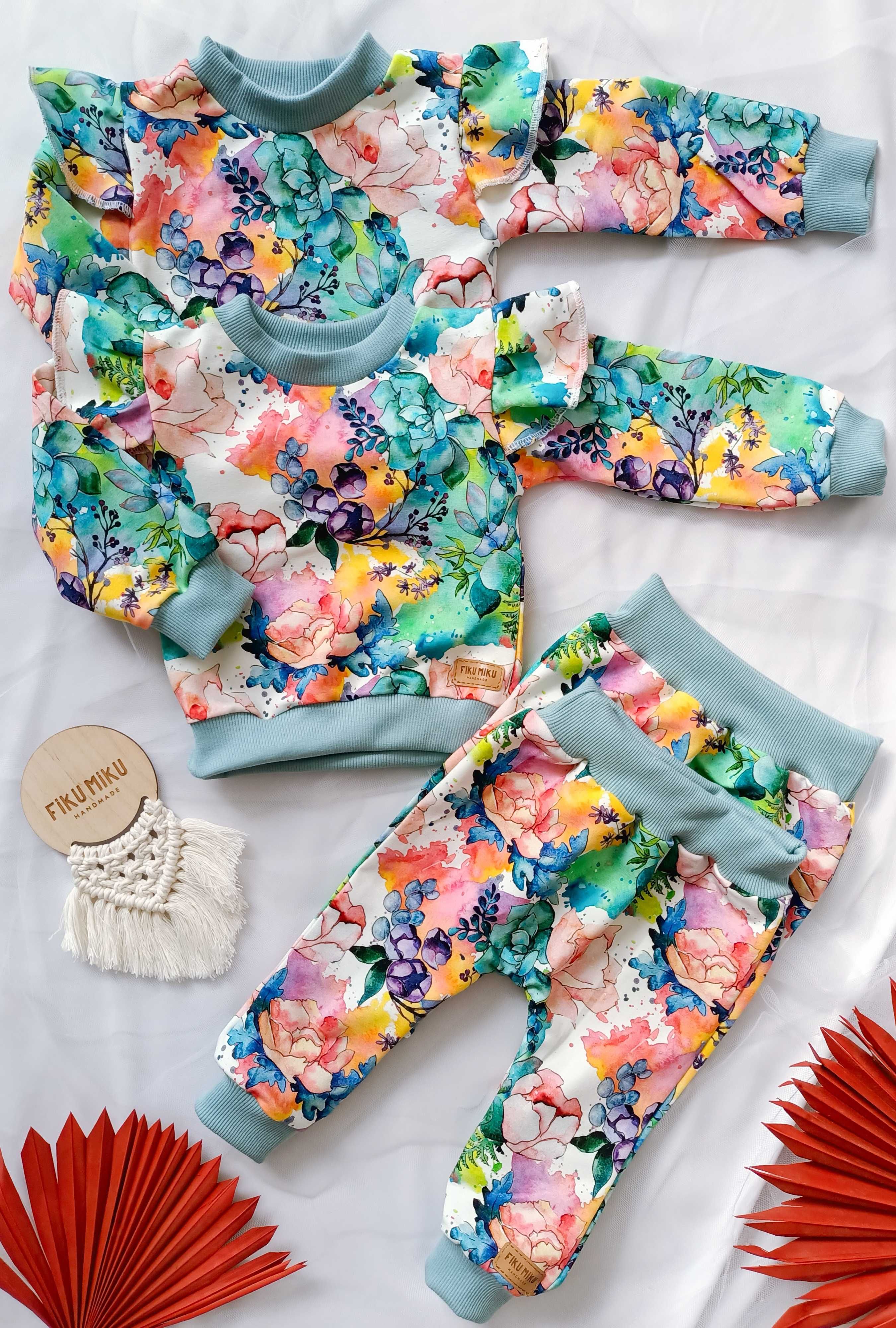 Handmade! Dresy bluza i spodnie, kwiatowy wzór, 56/116, różne wzory