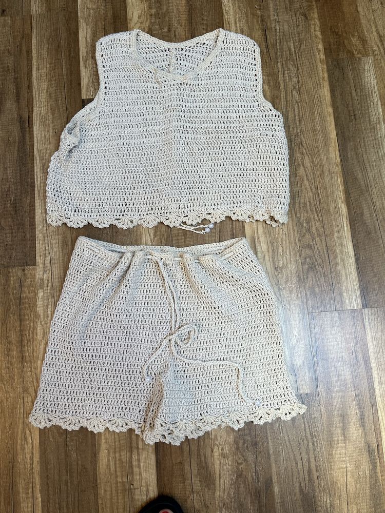 Komplet plażowy spodenki i top, hand made, rozm. S