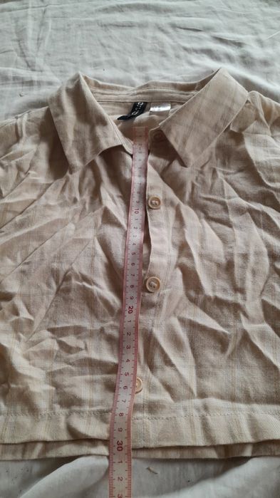 Koszula crop top w kratę krótka odkryty brzuch beżowa kremowa