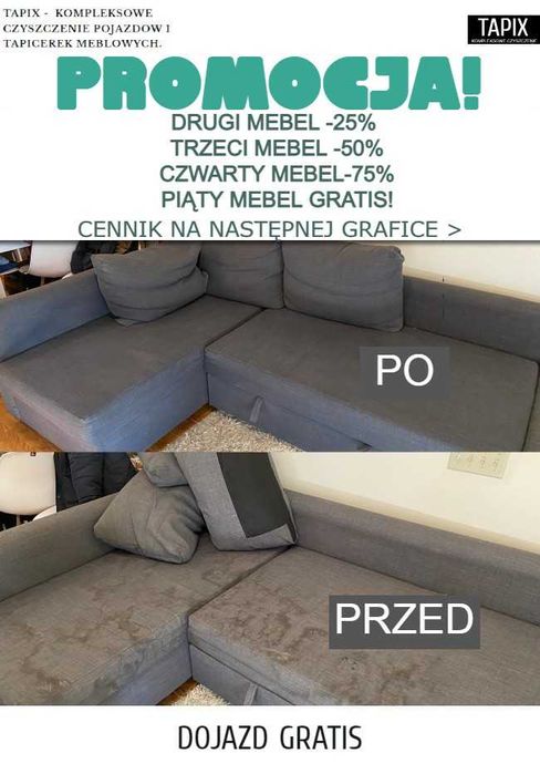 PROMO! od -25% do -75% taniej. Pranie tapicerki meblowej Dojazd gratis
