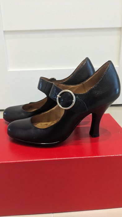 Czarne skórzane buty damskie czółenka skóra naturalna pasek 37,5 söft