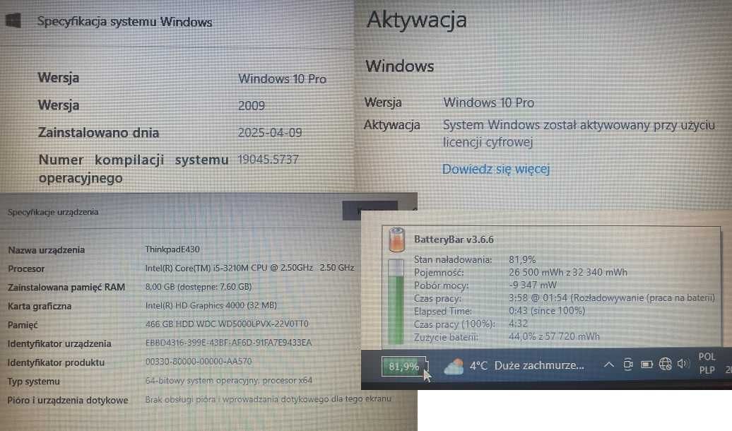 LENOVO ThinkPad E430 - i5 III gen. - RAM 8GB - HDD 500GB - Win10Pro